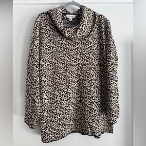 Calvin Klein Leopard Print Cowl Neck Tunic Sweater